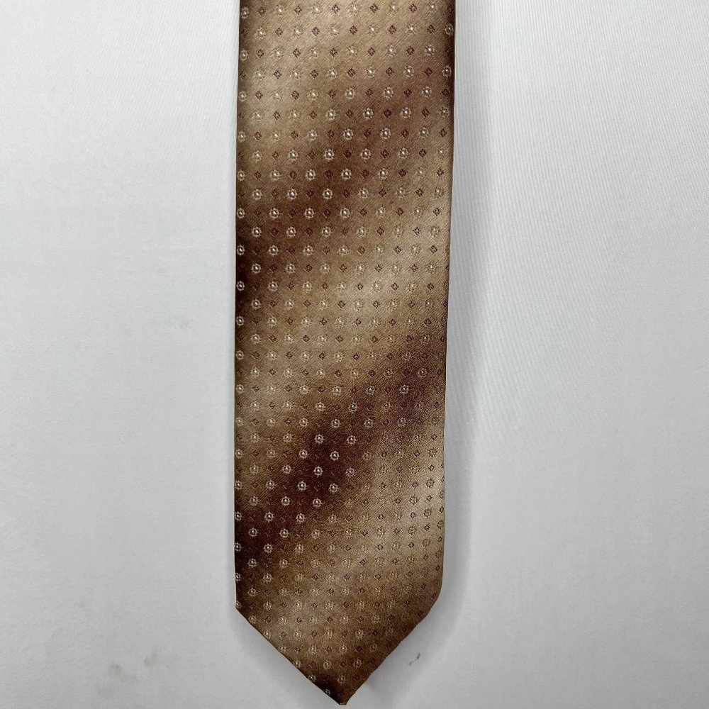 Vintage Manhattan Men’s Necktie 3” Brown Beige w/ Polka Dots 100% Silk Tie
